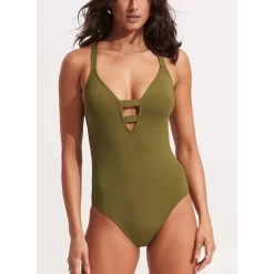 Maillot De Bain 1 Pièce Plongeant - Vert Seafolly Collective | 3 SUISSES